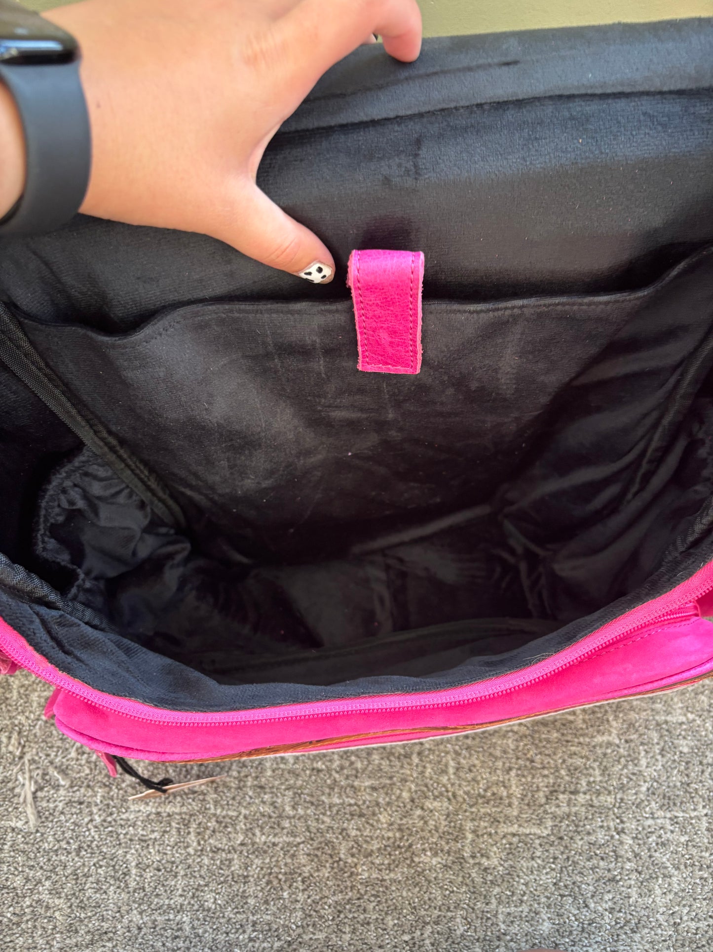 Pink Boot Stitch Tooled Leather Backpack