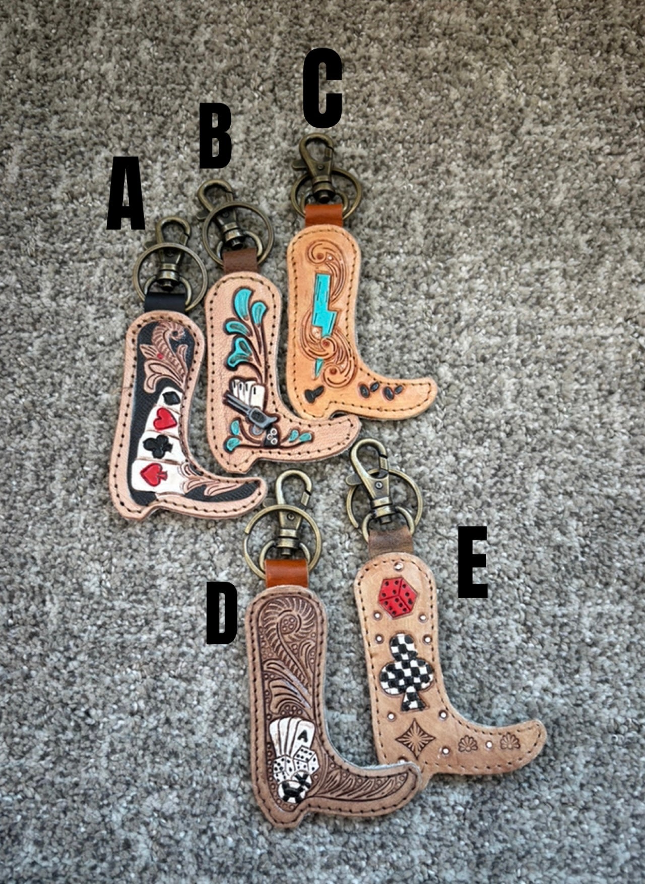 Tooled Leather Boot Keychains