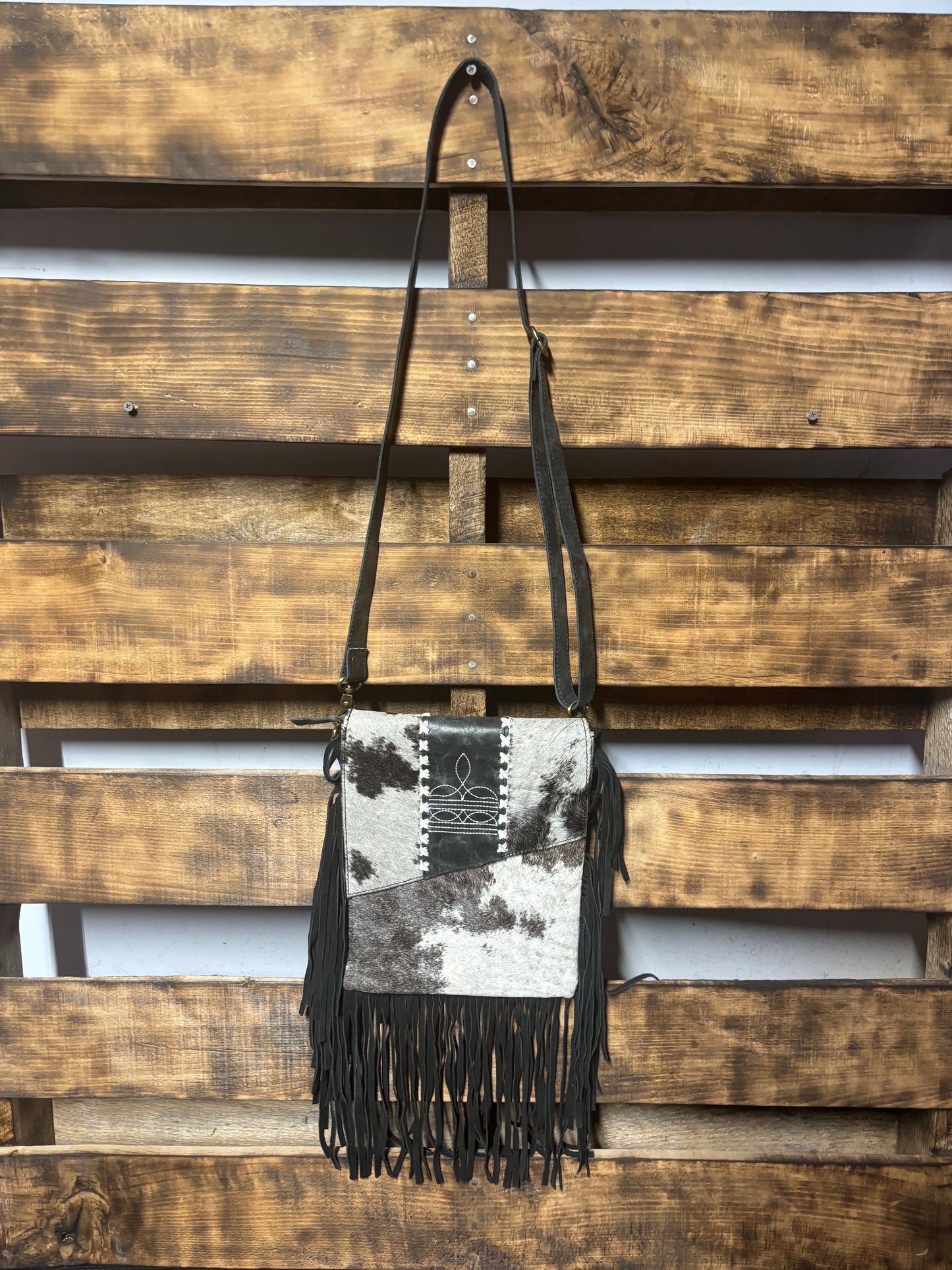 Black Boot Stitch Cowhide Purse!