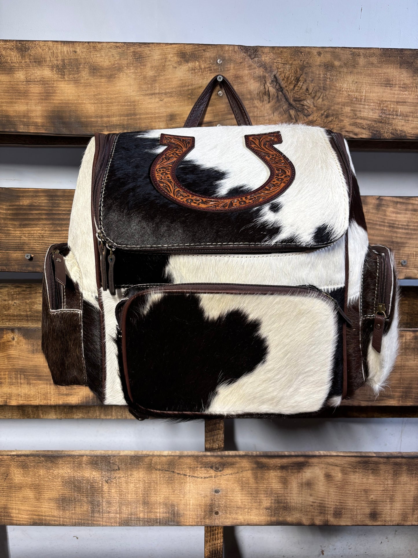 Tooled Horse Shoe & cowhide Backpack
