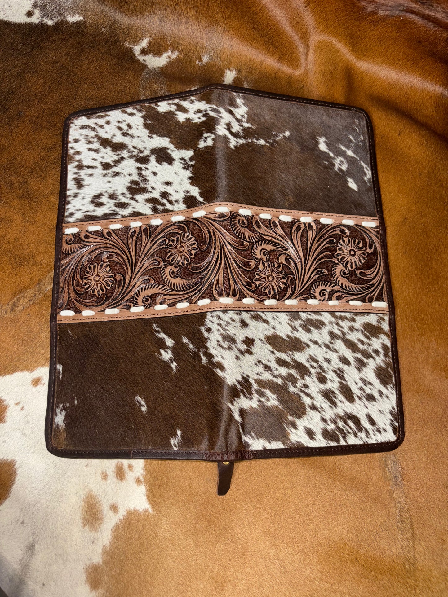 Cowhide and Tooled Jewelry Wallet