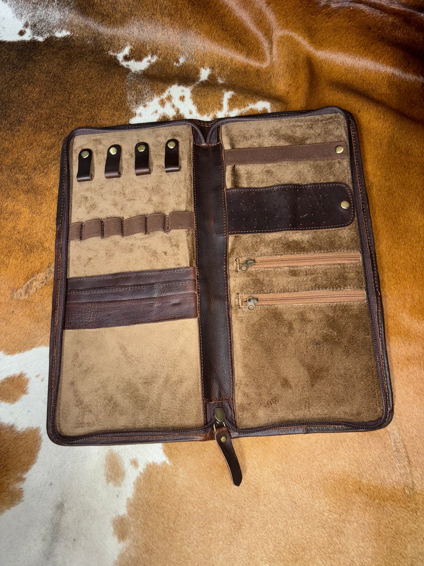 Cowhide and Tooled Jewelry Wallet