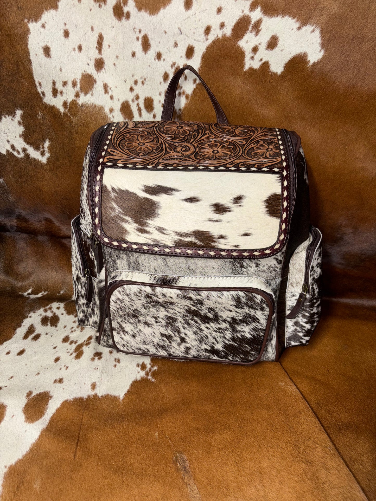 Tooled leather & Cowhide Backpack
