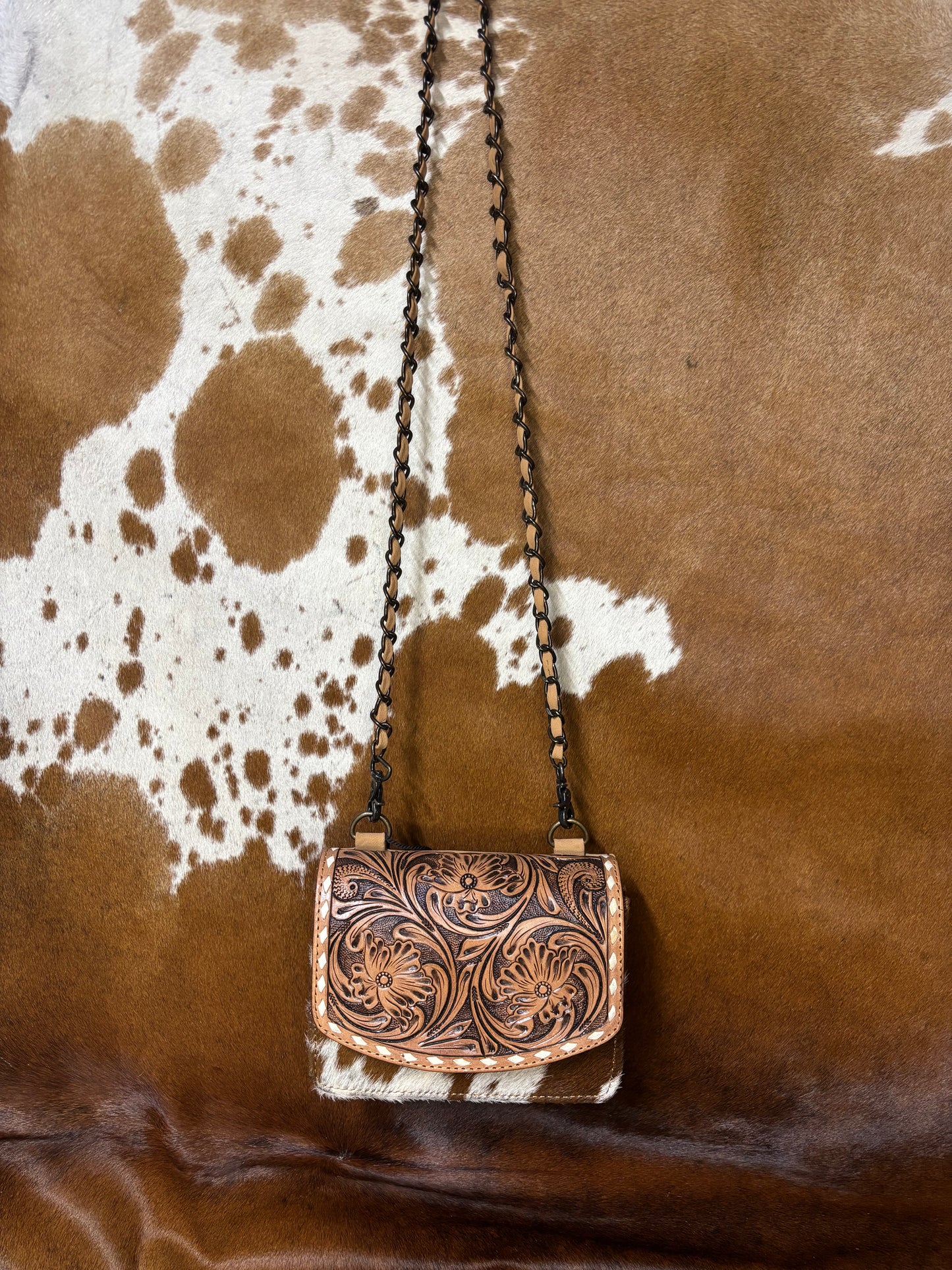 Blossom Tooled Leather & Cowhide Crossbody Bag
