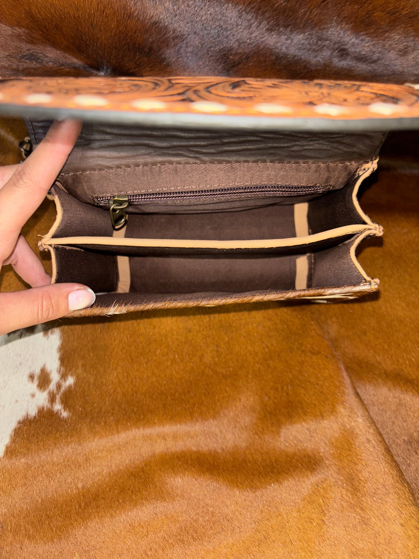 Blossom Tooled Leather & Cowhide Crossbody Bag