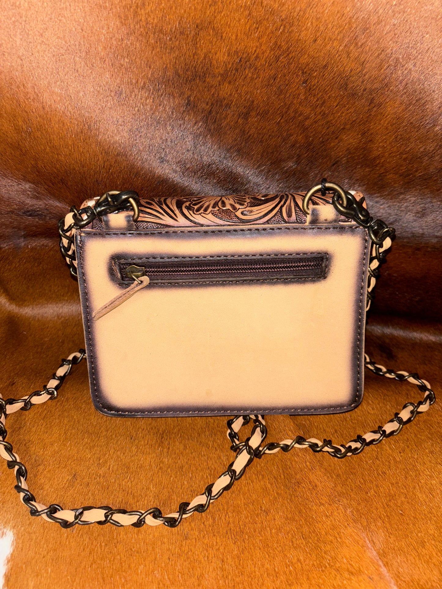 Blossom Tooled Leather & Cowhide Crossbody Bag