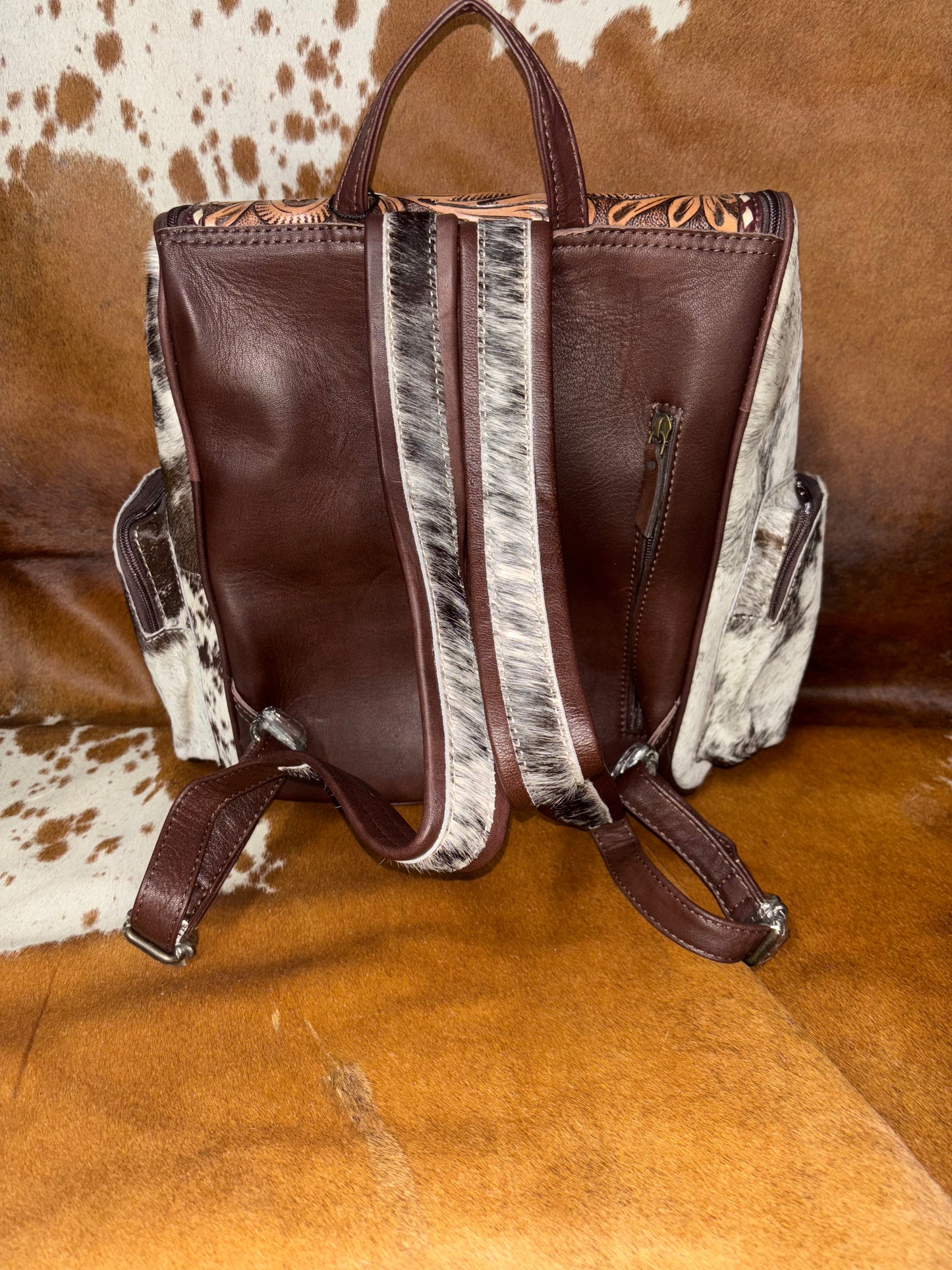 Tooled leather & Cowhide Backpack