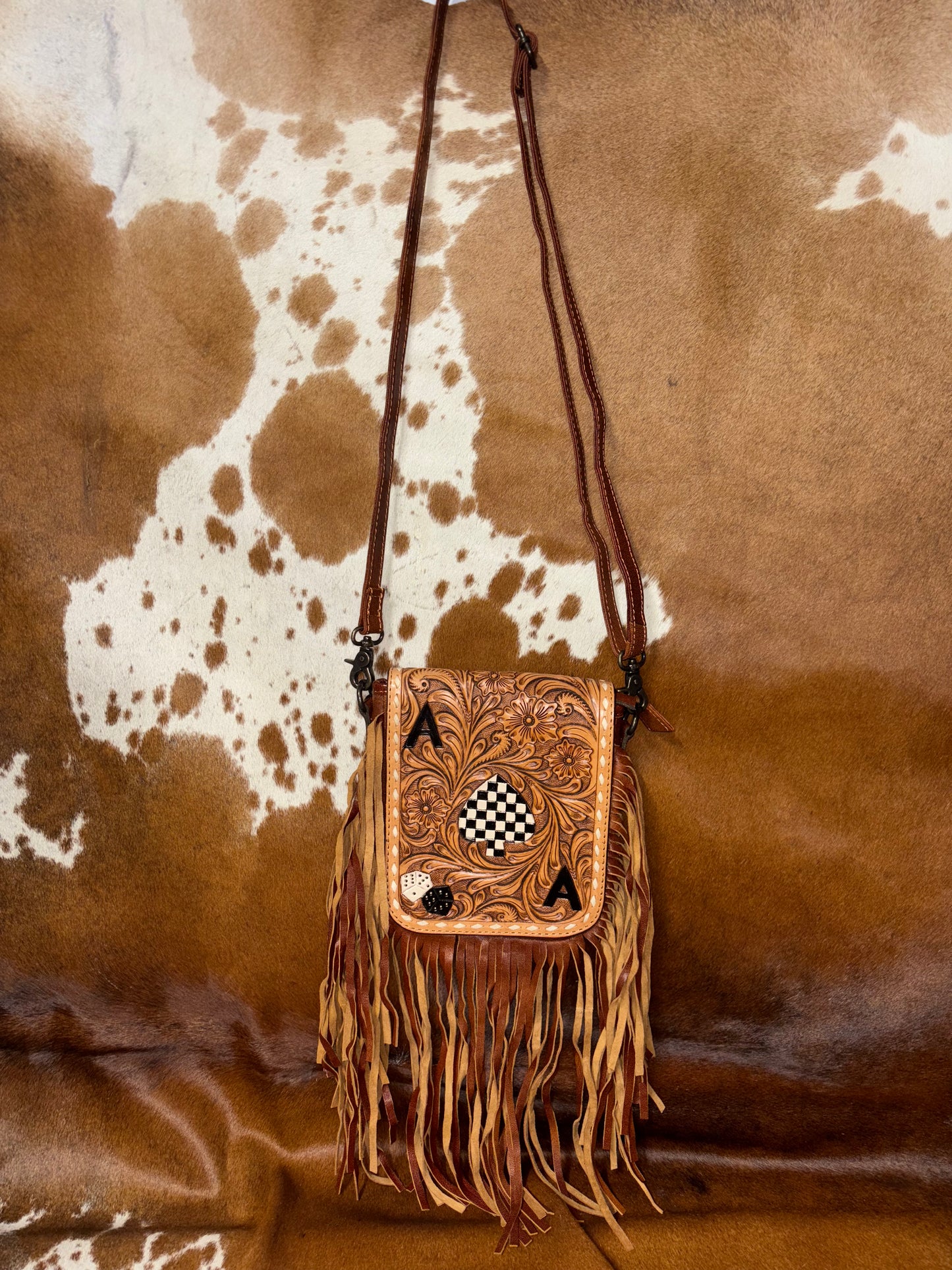 Ace Tooled Leather Fringe Crossbody Bag