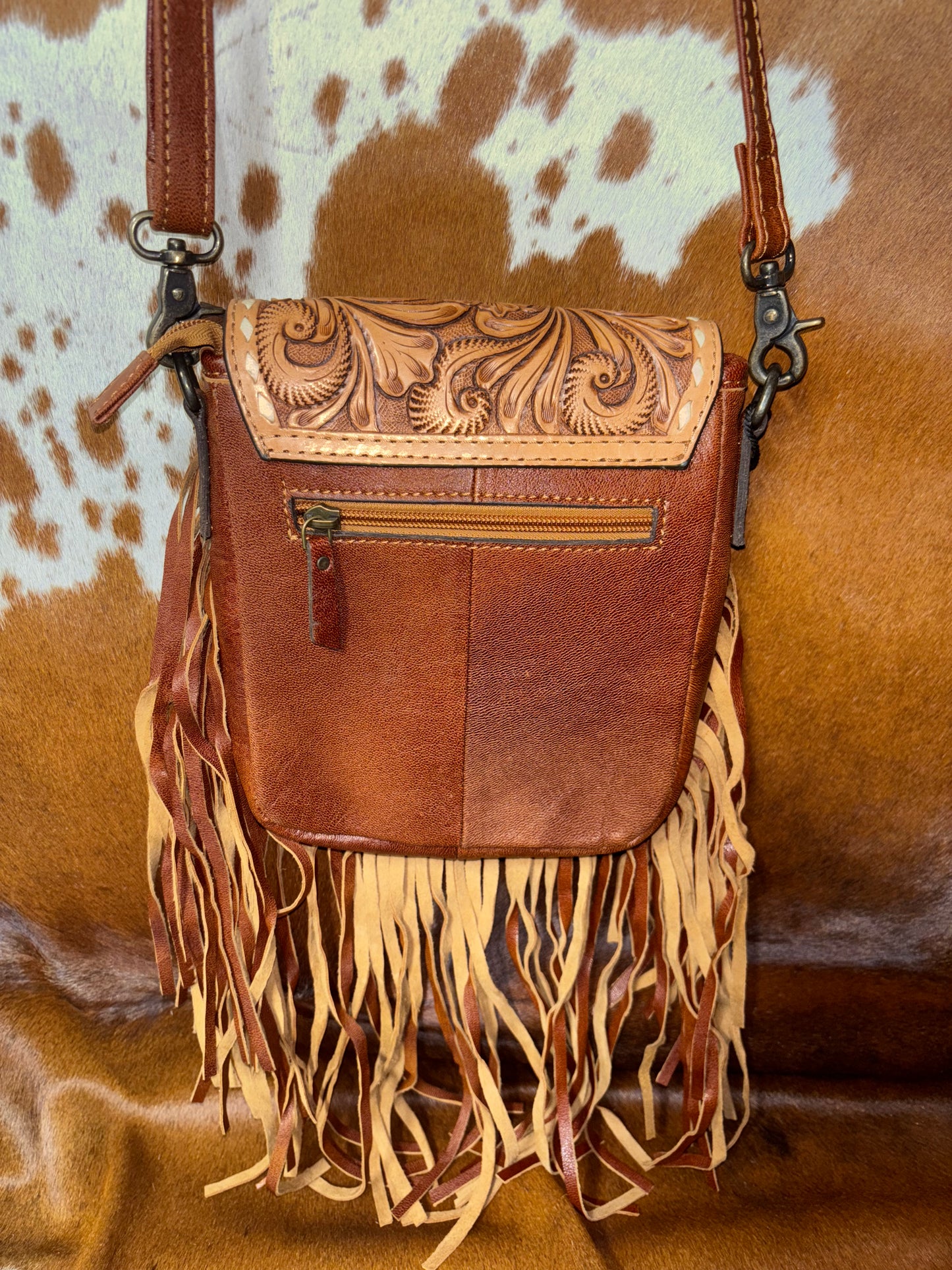 Ace Tooled Leather Fringe Crossbody Bag
