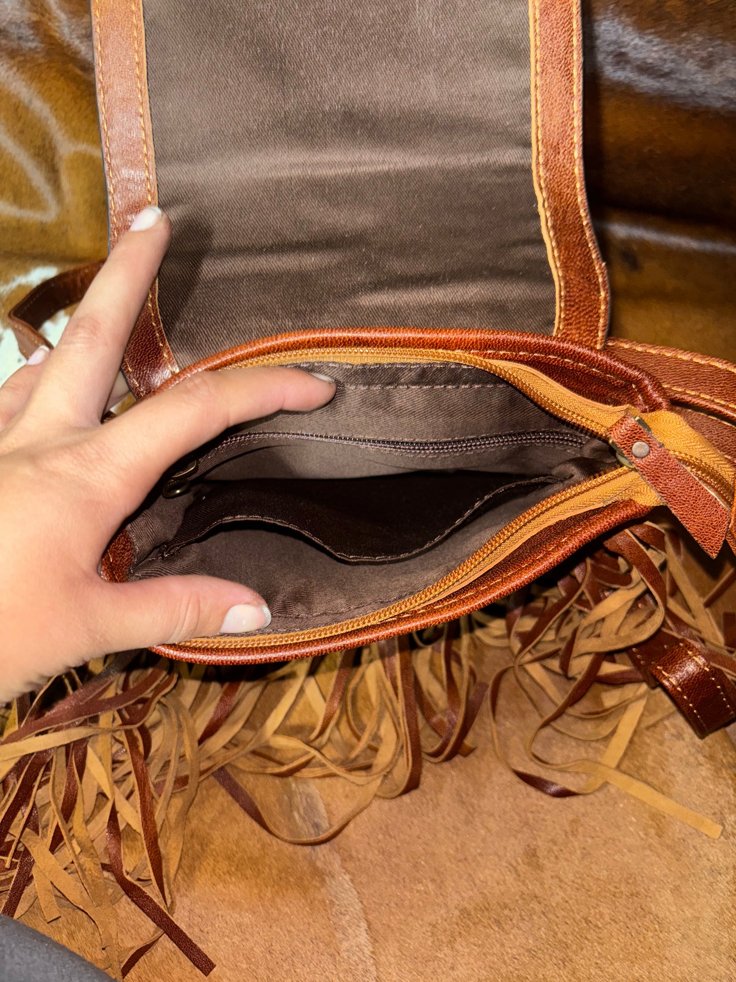 Ace Tooled Leather Fringe Crossbody Bag