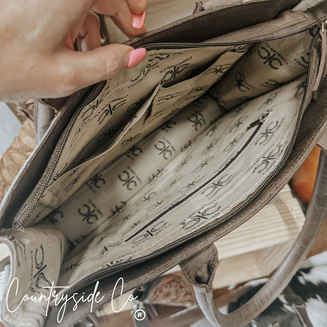 Jesse Conceal Carry Cowhide and Tooled Leather Tote Purse