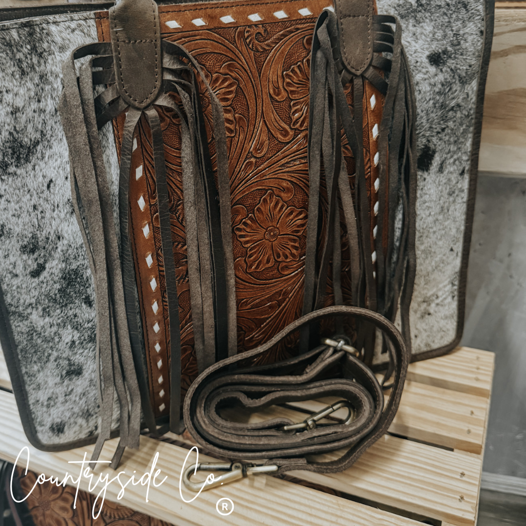 Jesse Conceal Carry Cowhide and Tooled Leather Tote Purse
