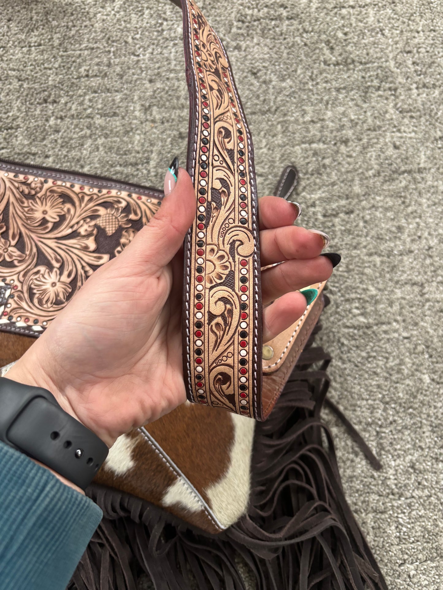Dots Tooled Leather Cowhide Purse