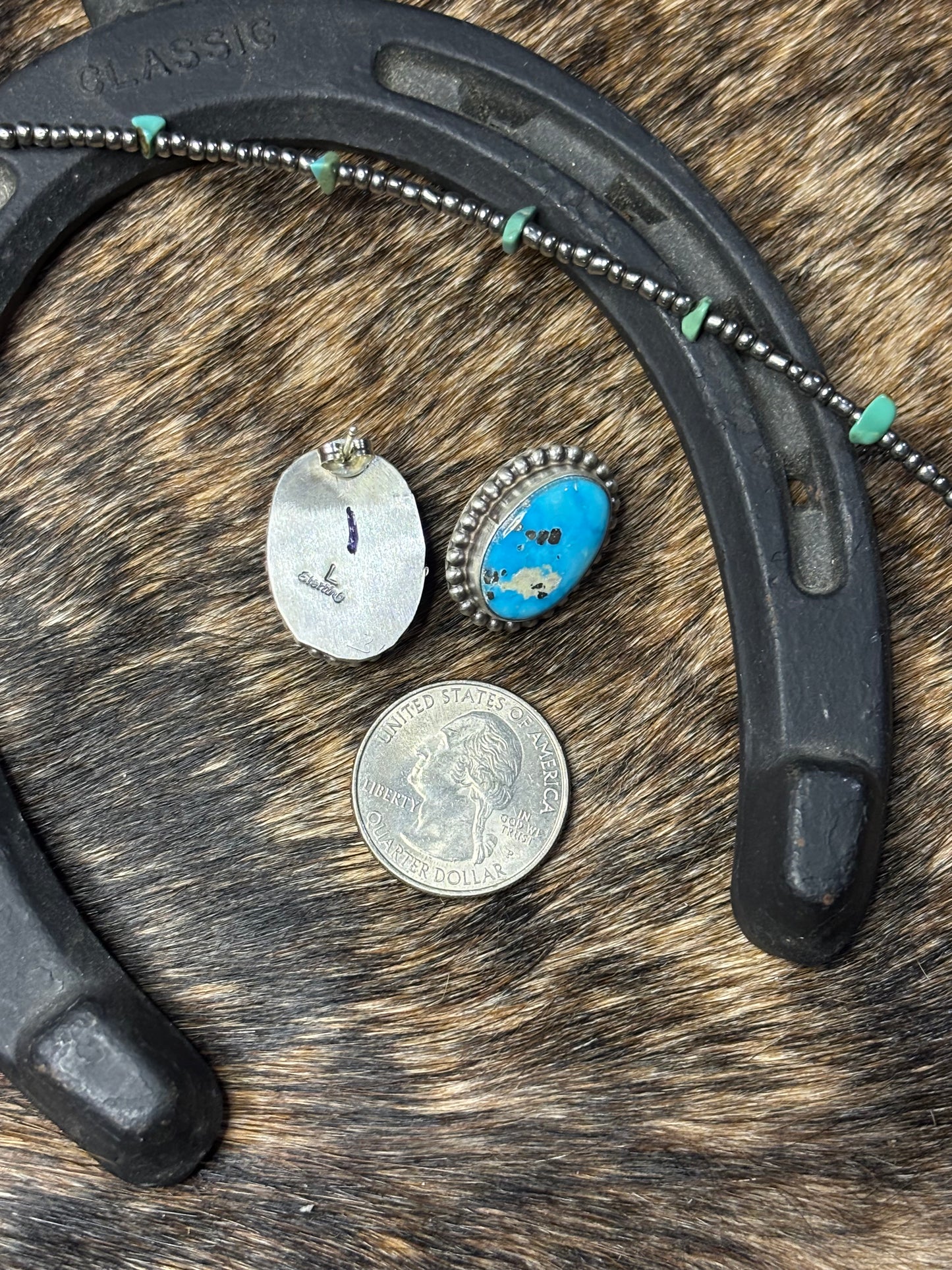 Navajo Handmade #8 Turquoise Post Stud Earrings