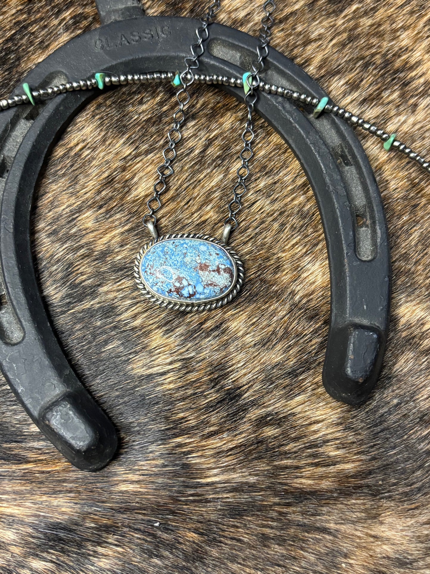 Native Navajo Handmade Sterling silver Golden Hills Turquoise Bar Necklace 18"