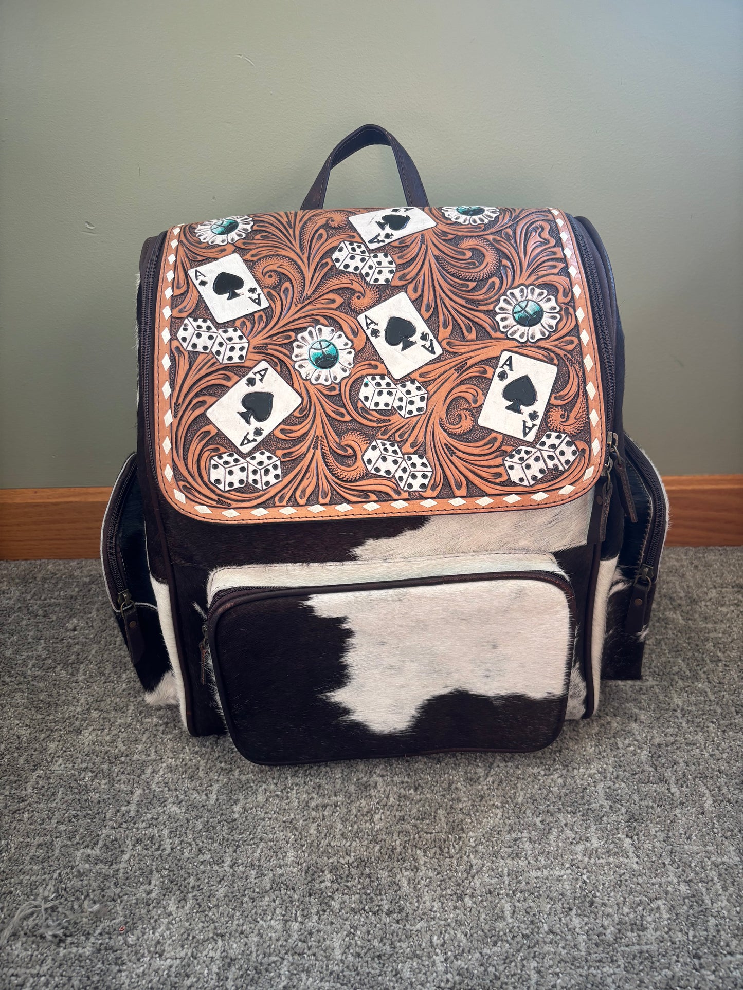 Card Tooled Leather & Cowhide Backpack