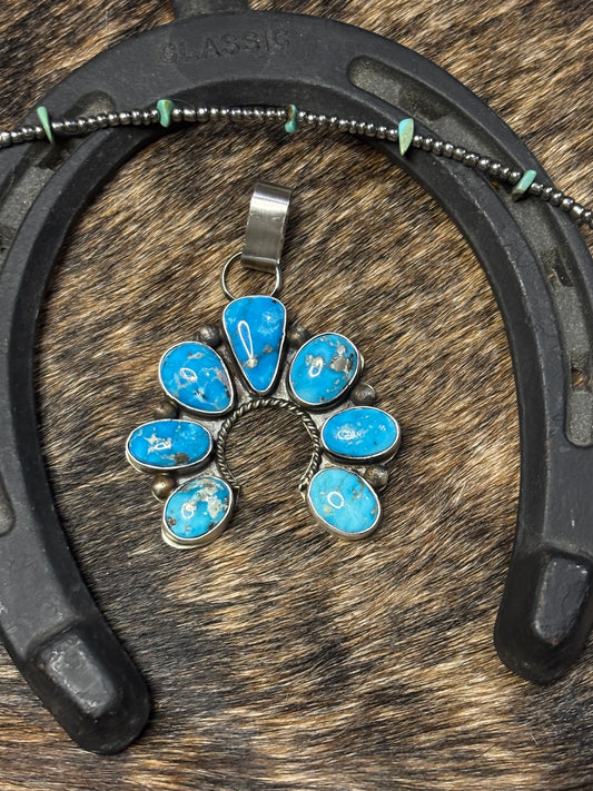 Native Navajo Handmade Sterling Silver Blue Ridge Turquoise Cluster Naja Pendent