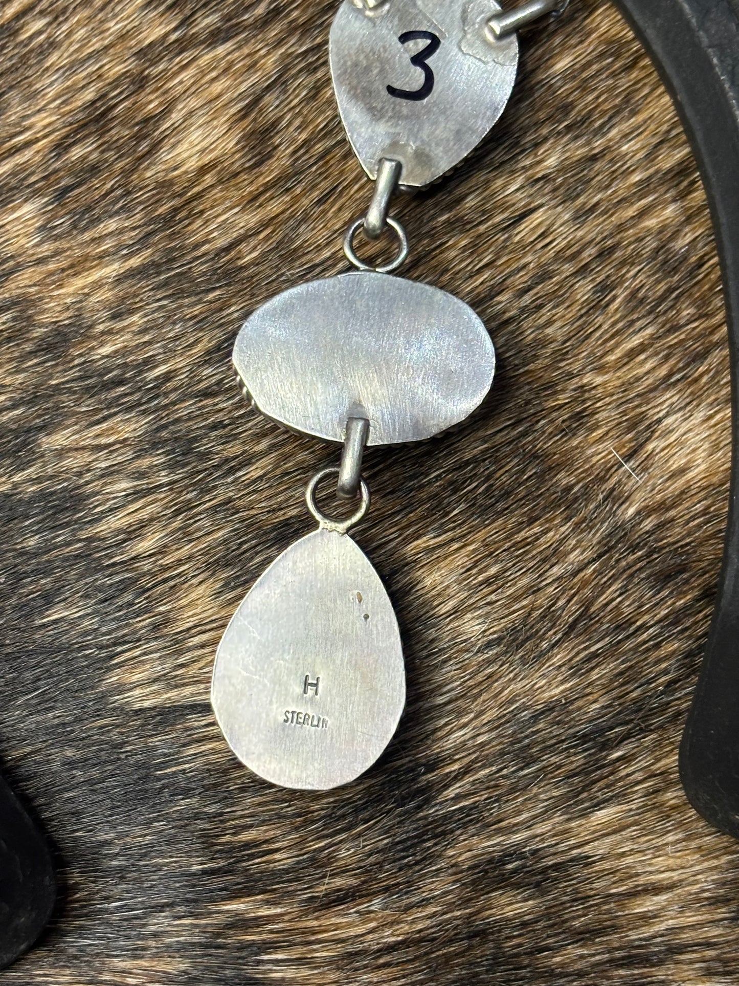 Native Navajo Handmade Sterling Silver Kingman Turquoise Lariat Necklace