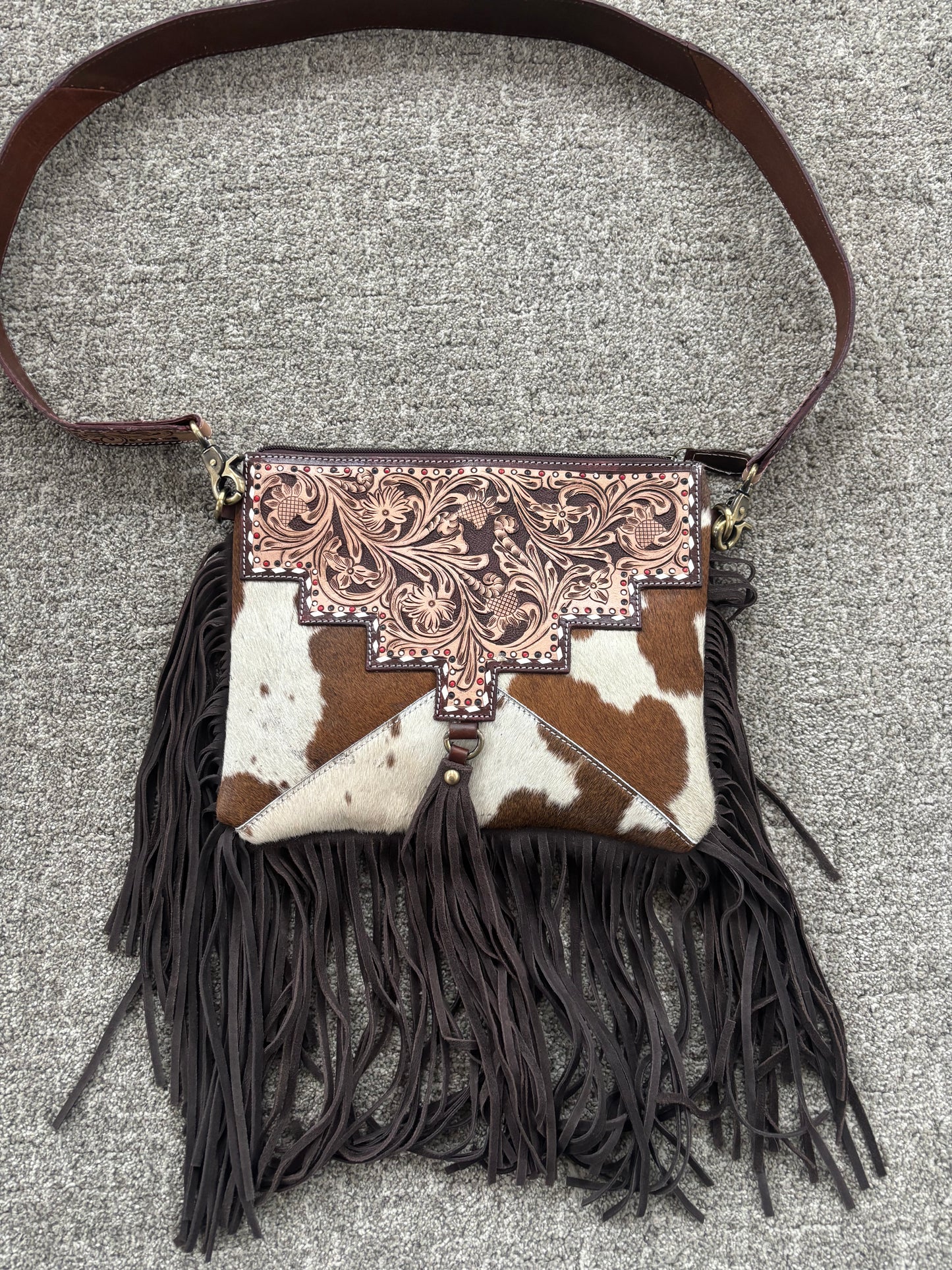 Dots Tooled Leather Cowhide Purse