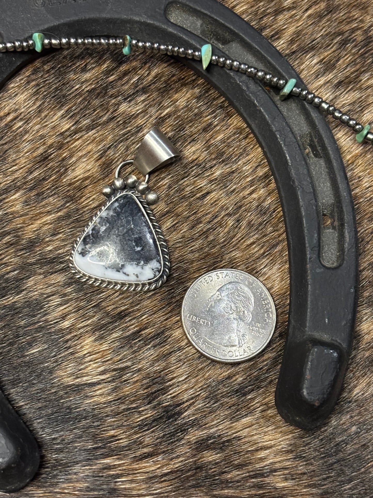 Native Navajo Handmade Sterling Silver White Buffalo Pendant