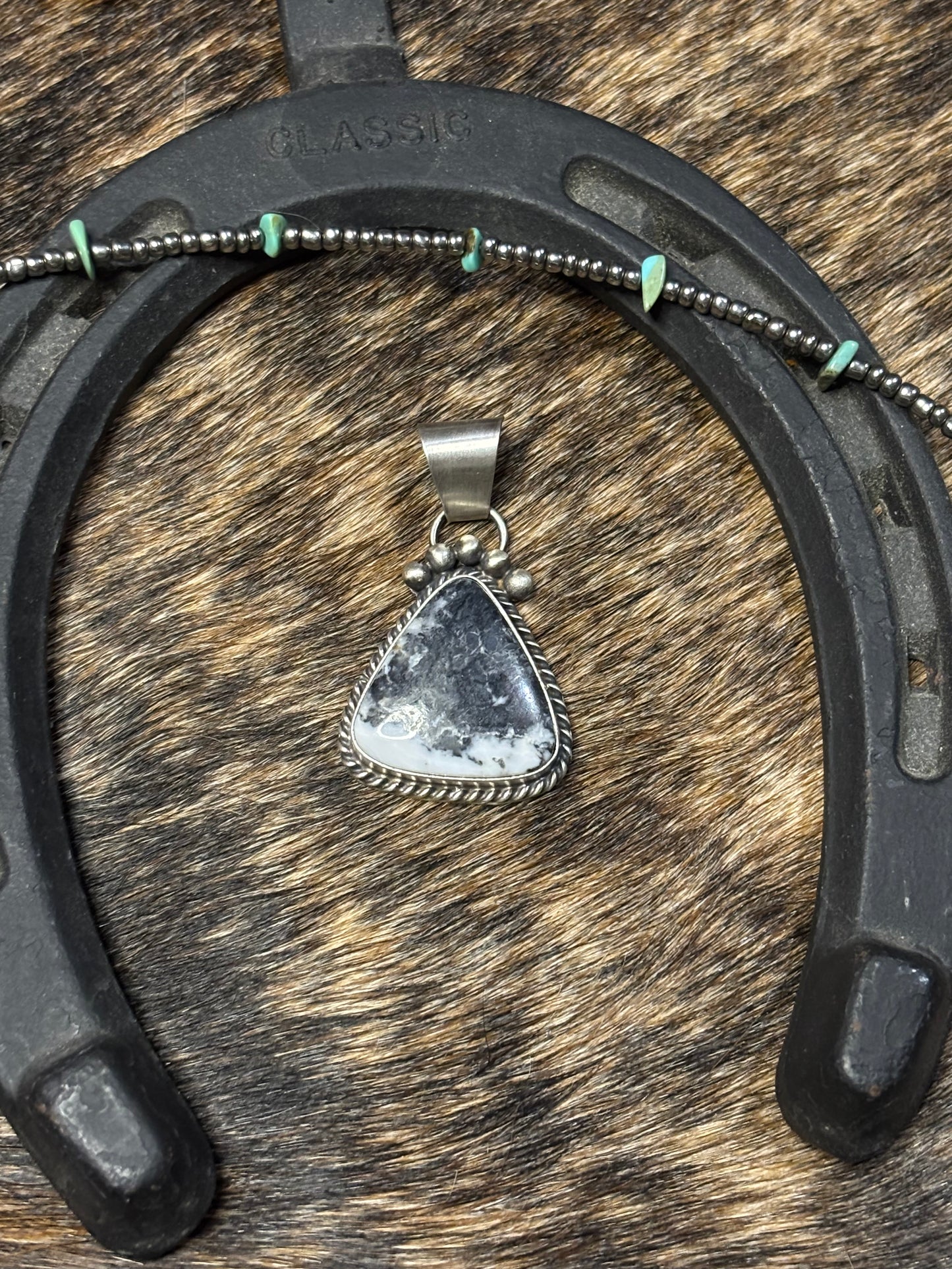 Native Navajo Handmade Sterling Silver White Buffalo Pendant