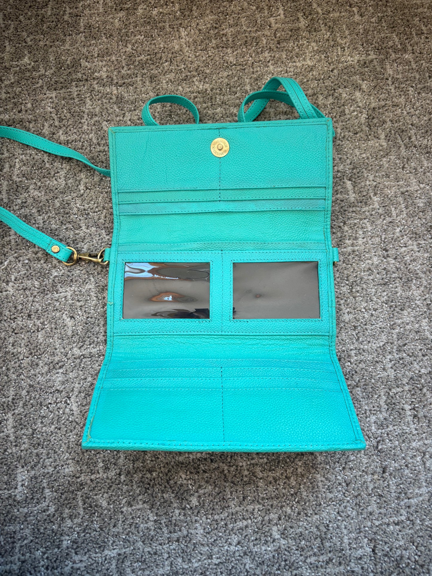 Teal Boot Stitch Cowhide Crossbody Wallet