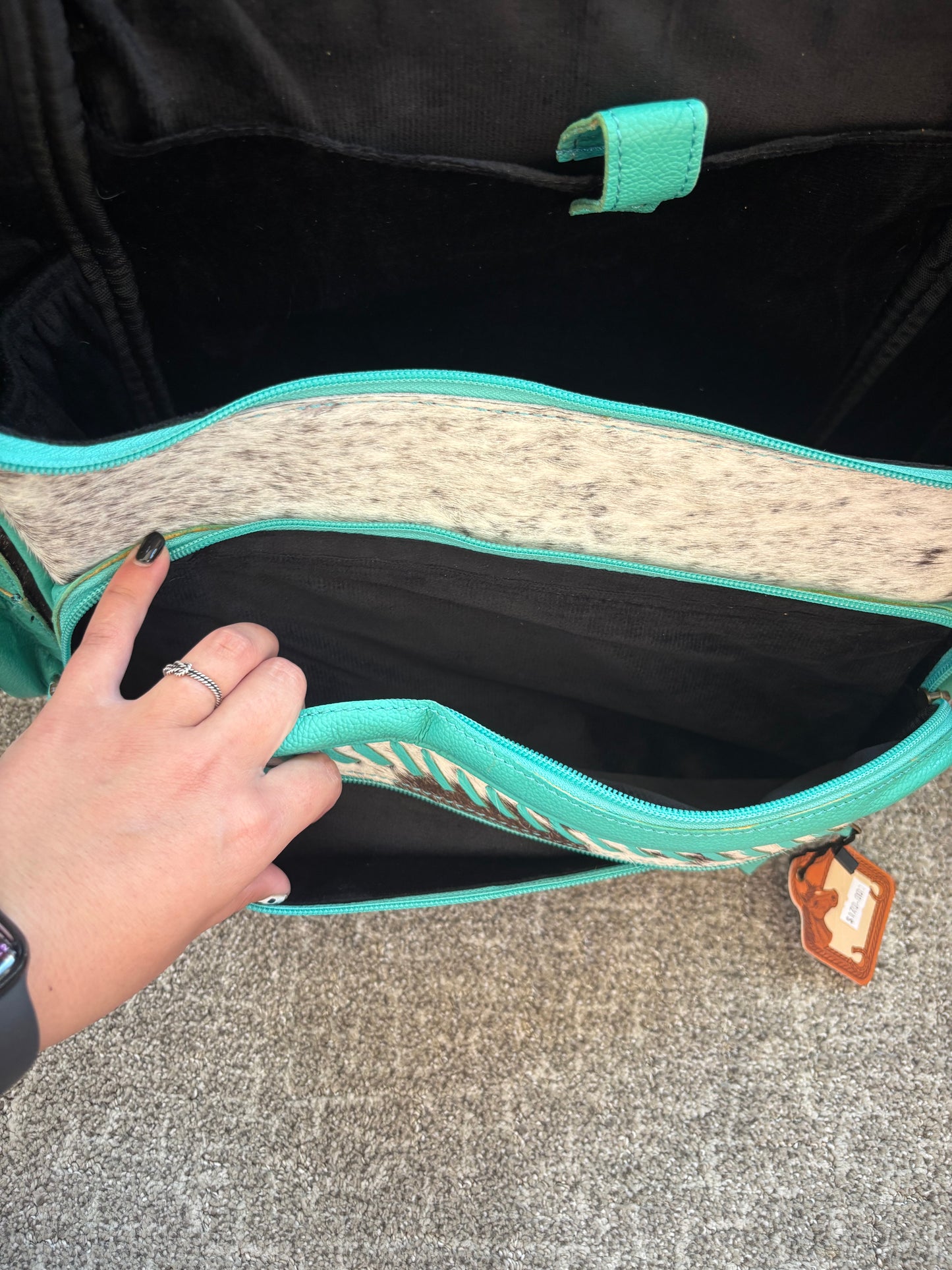 Teal Buck Stitch Cowhide Backpack