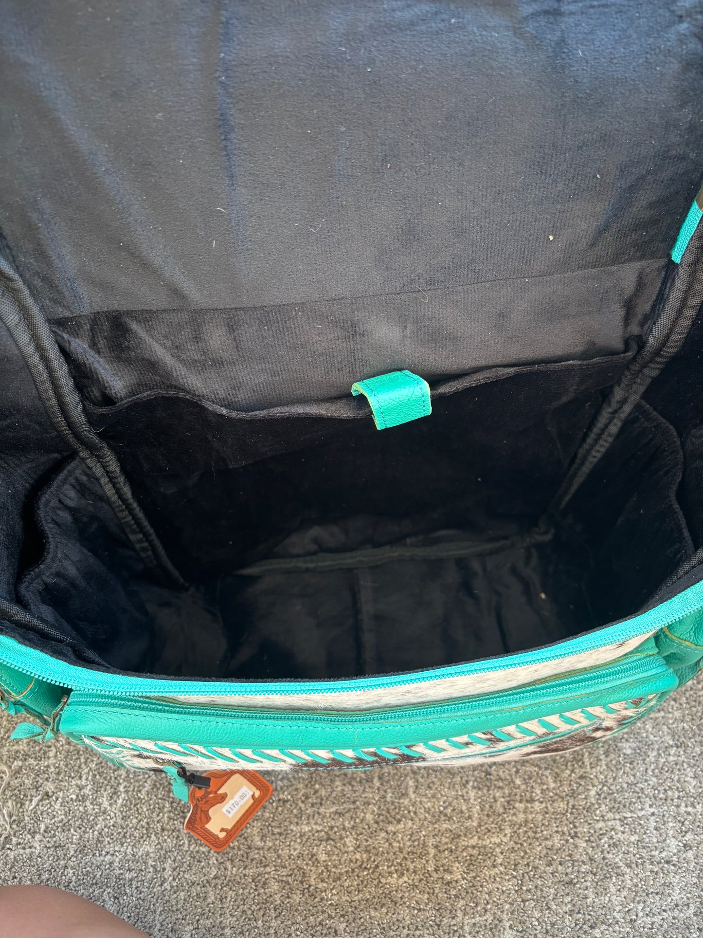 Teal Buck Stitch Cowhide Backpack