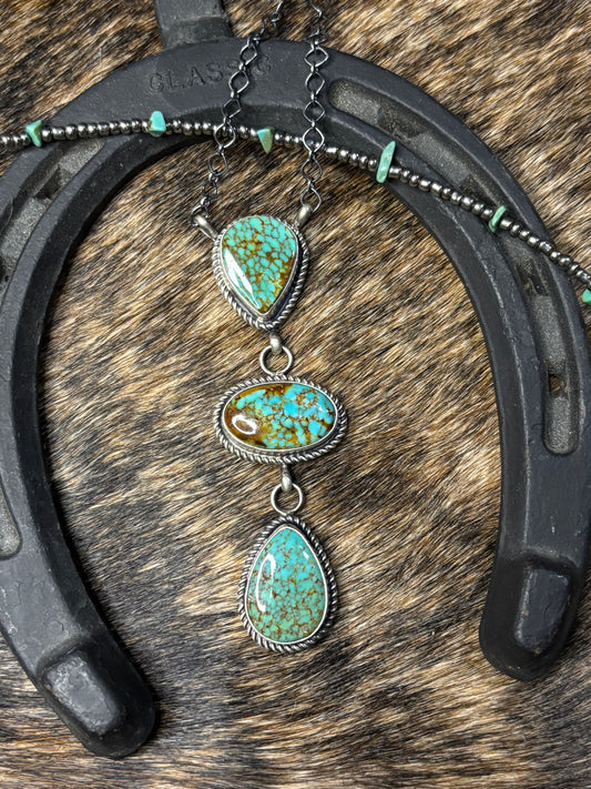 Native Navajo Handmade Sterling Silver Kingman Turquoise Lariat Necklace