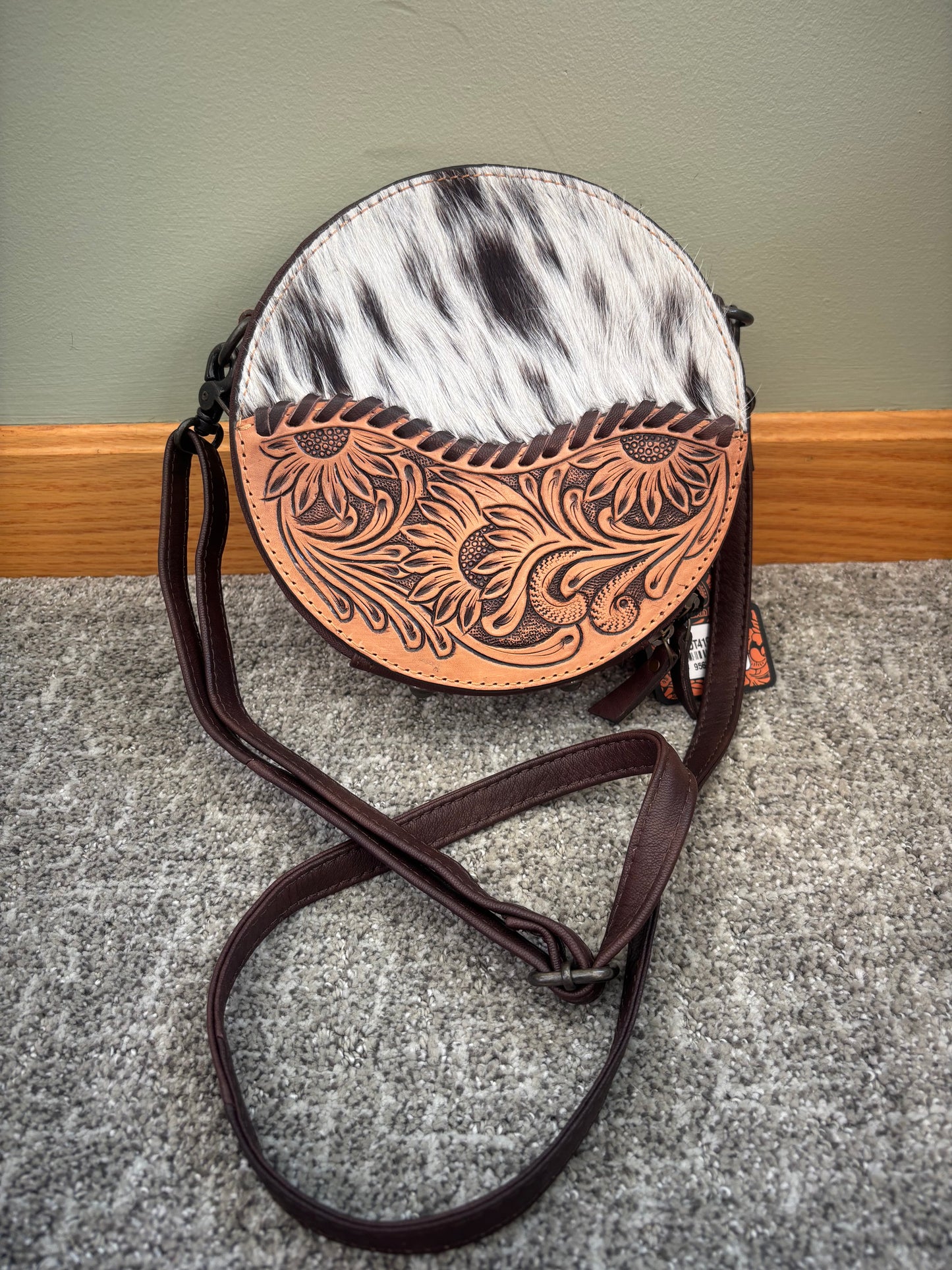 Canteen Tooled Leather & Cowhide Purse