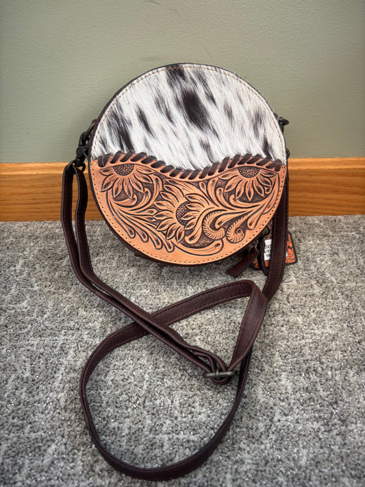 Canteen Tooled Leather & Cowhide Purse