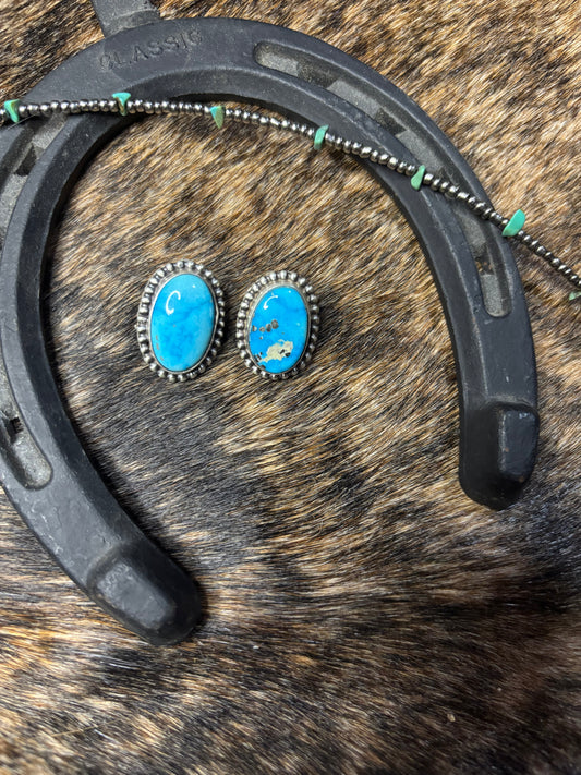 Navajo Handmade #8 Turquoise Post Stud Earrings