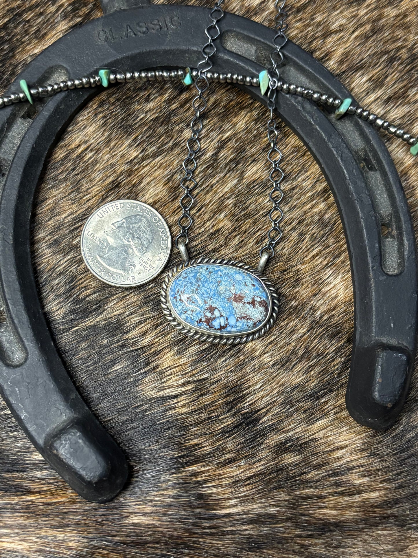 Native Navajo Handmade Sterling silver Golden Hills Turquoise Bar Necklace 18"