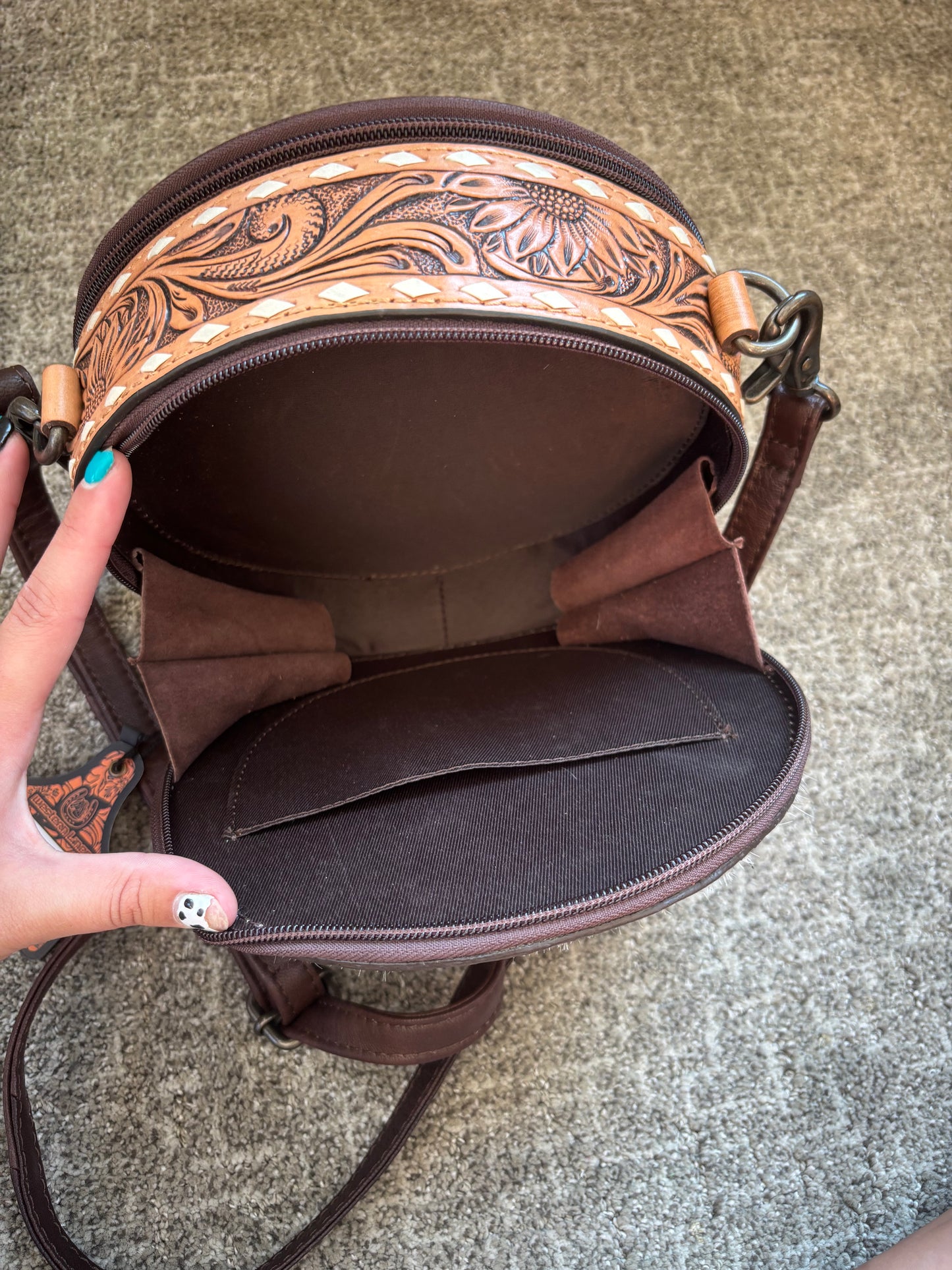 Canteen Tooled Leather & Cowhide Purse