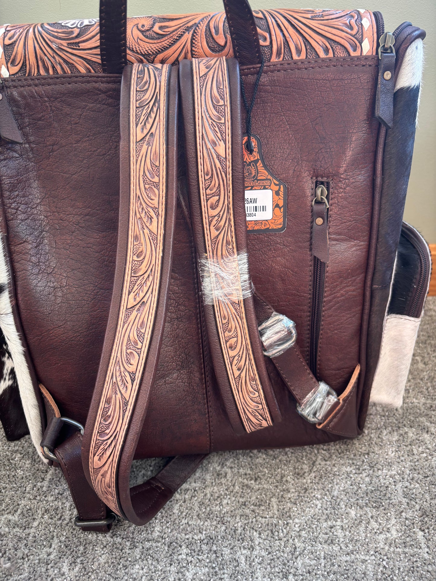 Card Tooled Leather & Cowhide Backpack