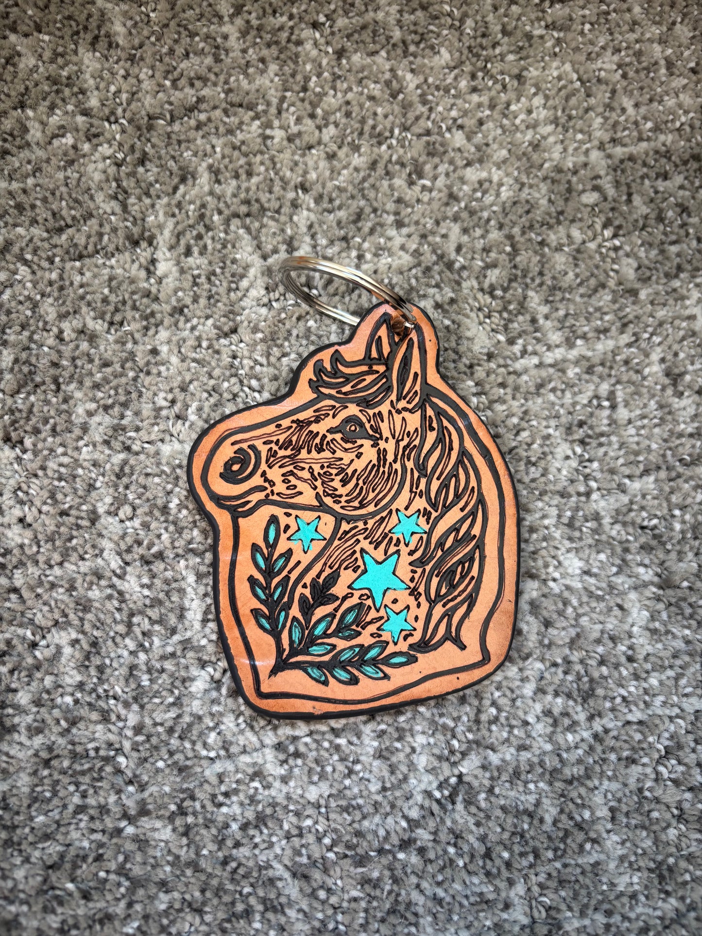 Horse Tooled Leather Keychain