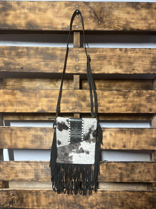 Black Boot Stitch Cowhide Purse!