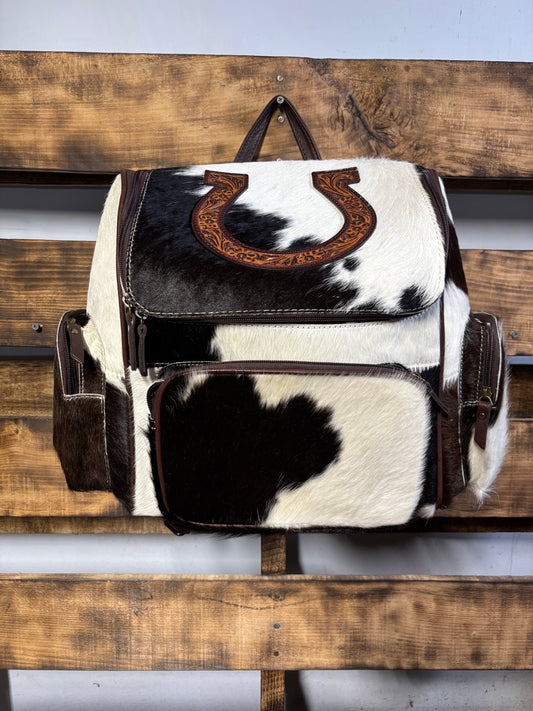 Tooled Horse Shoe & cowhide Backpack