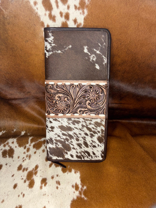 Cowhide and Tooled Jewelry Wallet