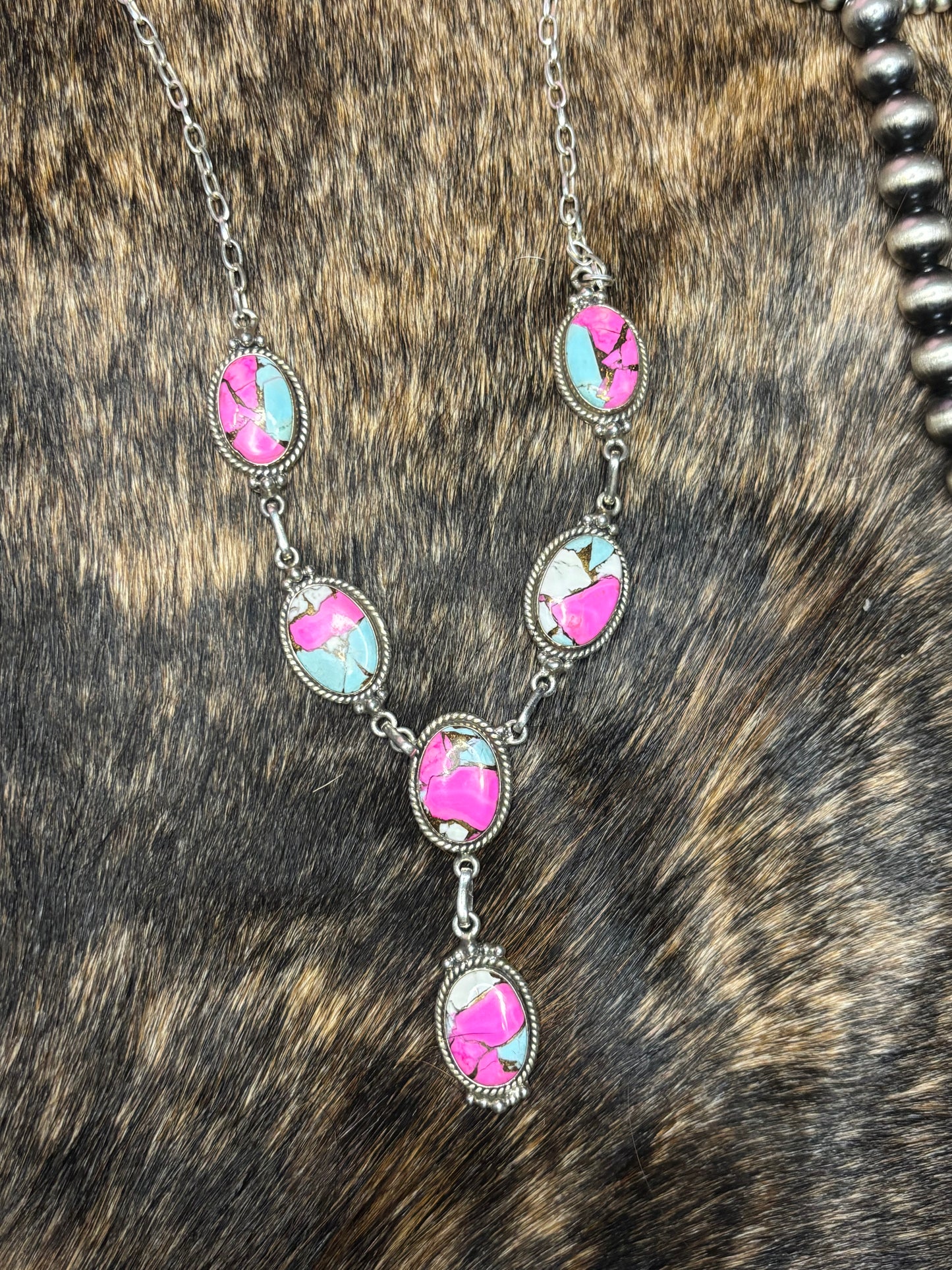 Cotton Candy Turquoise Necklace Sterling Silver