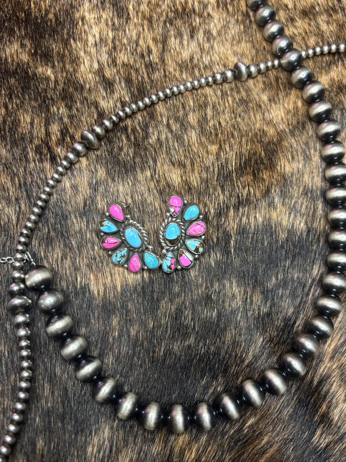 Half Cluster Cotton Candy Stud Earrings