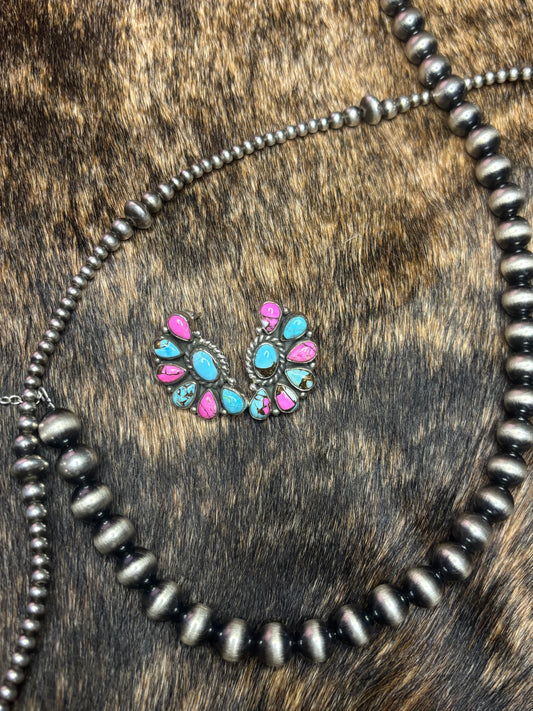 Half Cluster Cotton Candy Stud Earrings