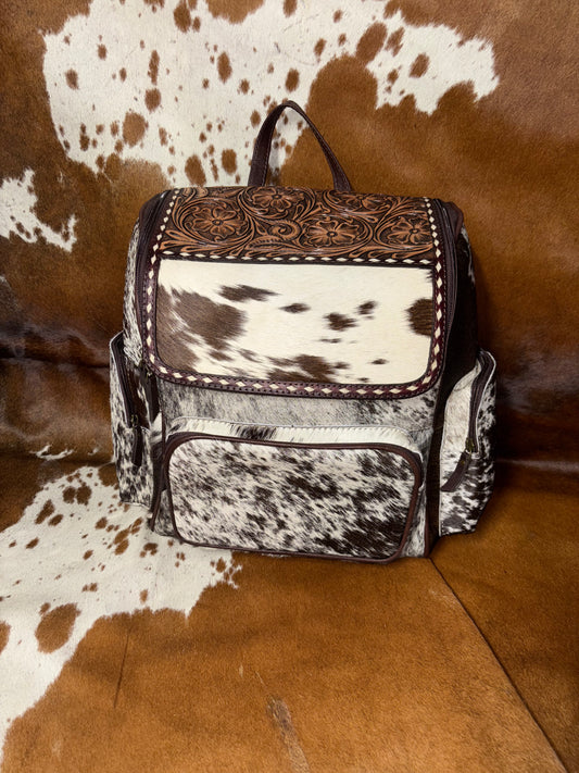 Tooled leather & Cowhide Backpack