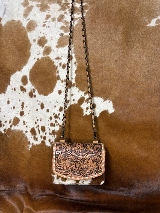 Blossom Tooled Leather & Cowhide Crossbody Bag