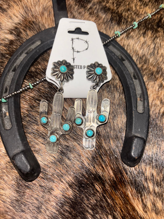 Sterling Silver Cactus Earrings