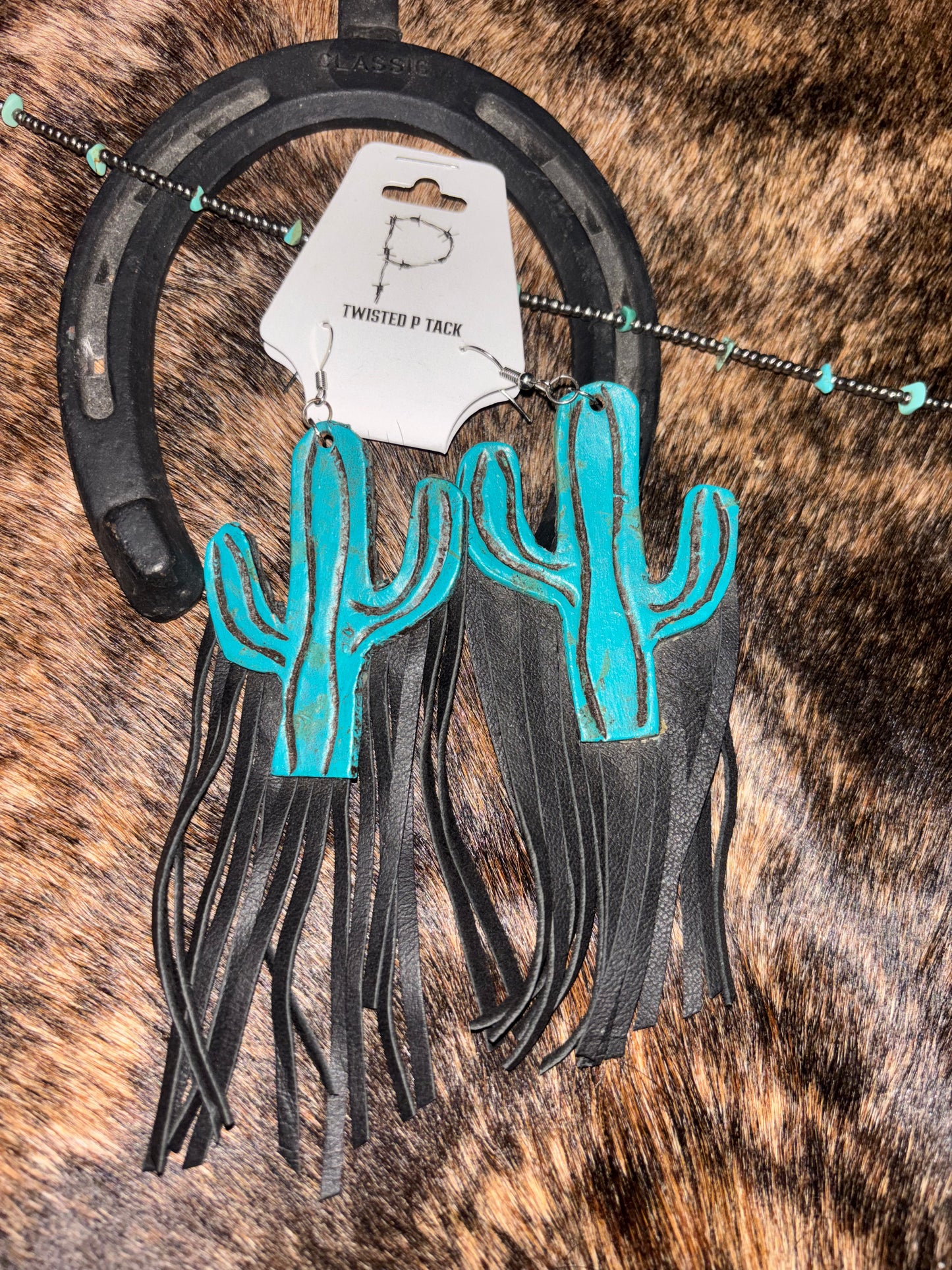 Leather Cactus Earrings With Fringe