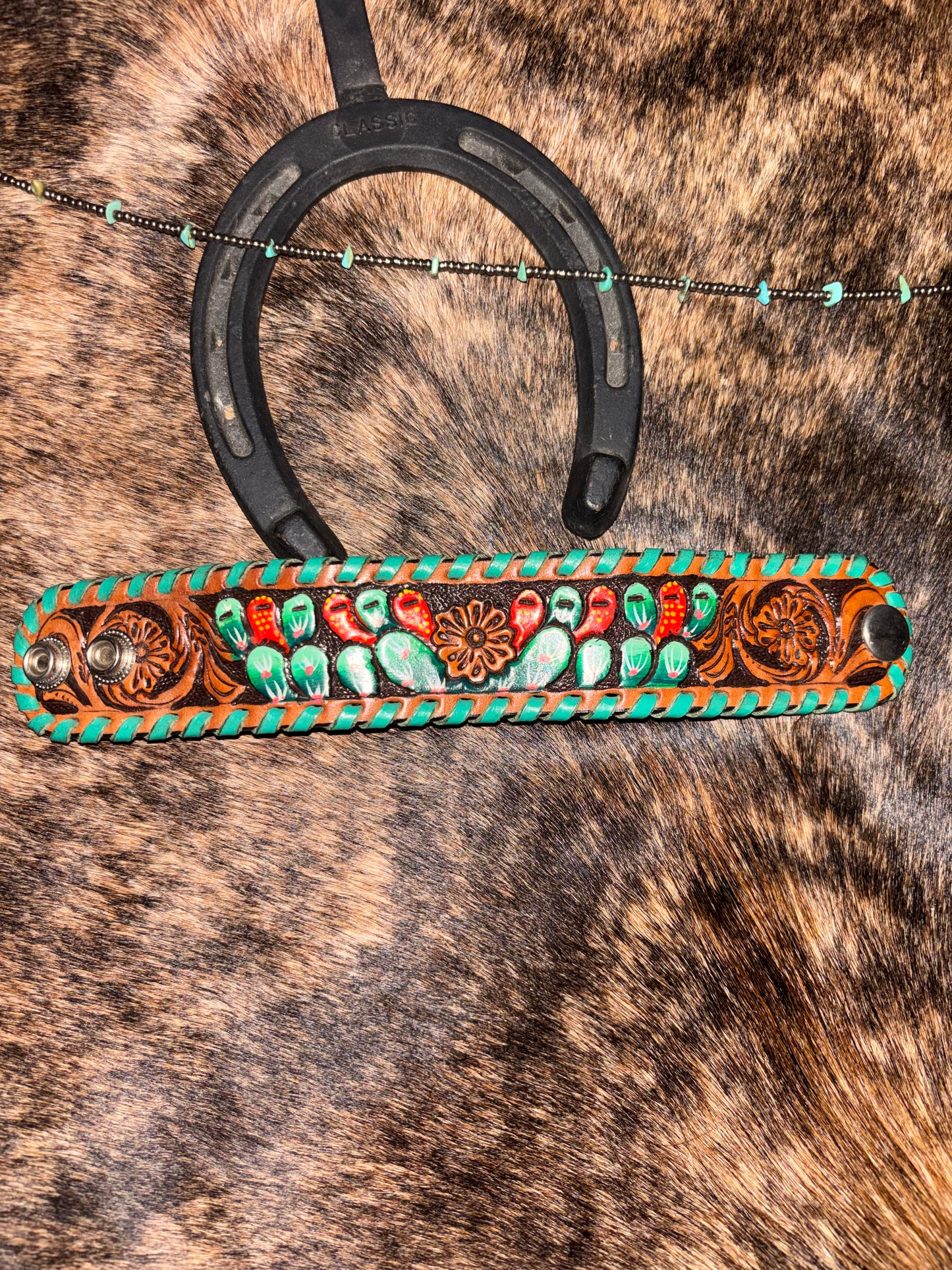 Cactus Tooled Leather Cuff