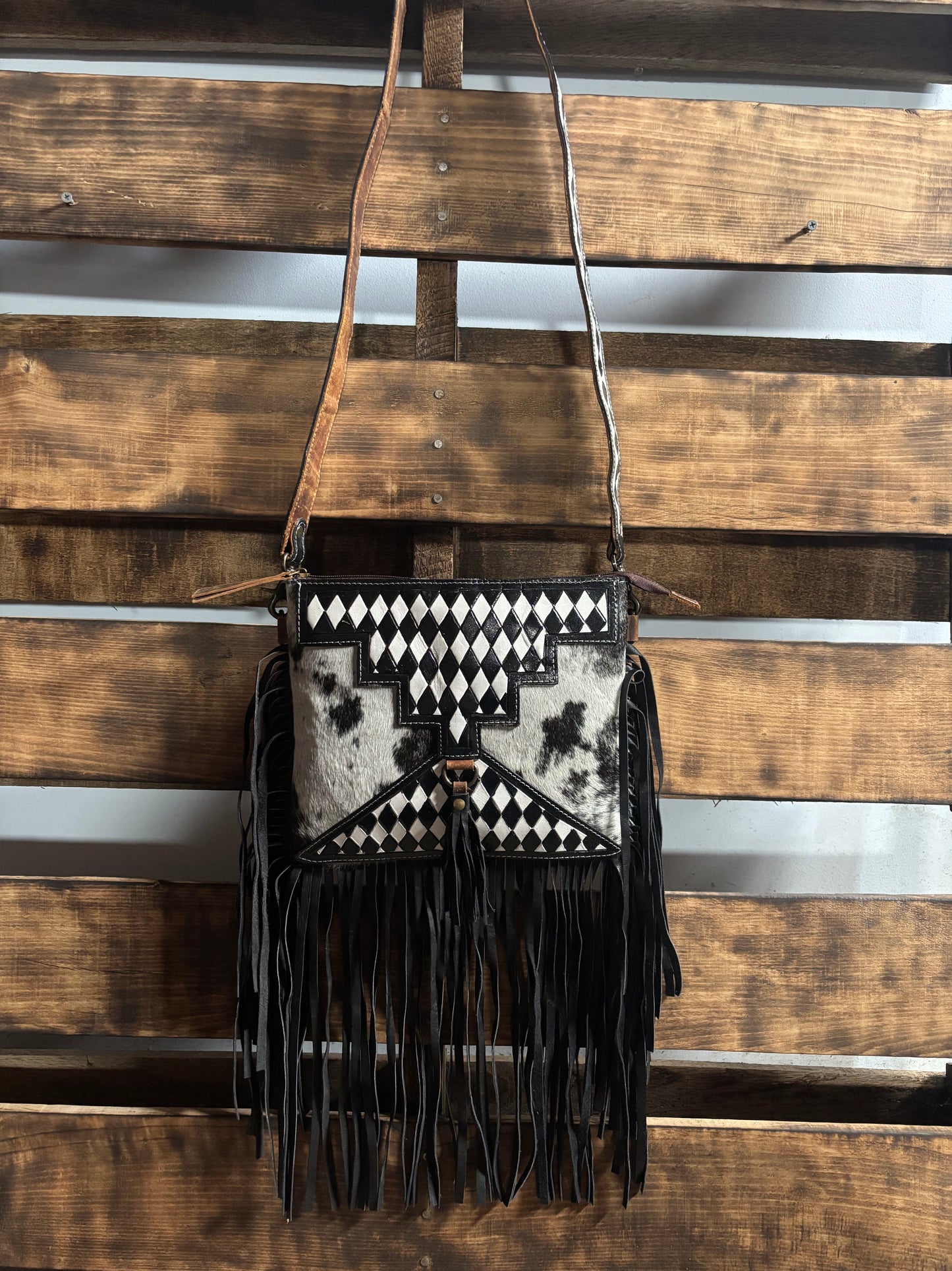 Checkered Cowhide Crossbody Purse