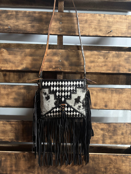 Checkered Cowhide Crossbody Purse